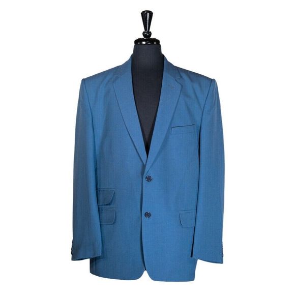 Mens Blazer Blue Wool Blend Dress Formal Suit Jacket Wedding Sport Coat 46R